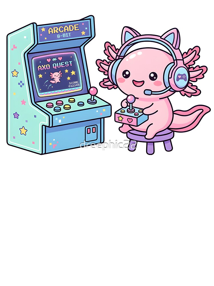 Gaming Axolotl Retro Arcade Gamer by dreephic22
