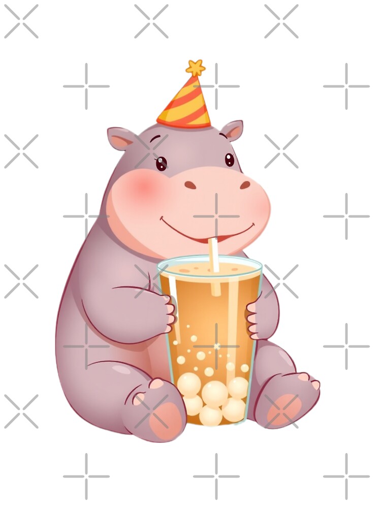 Hippopotamus Boba tea milktea Party Hat happy birthday kawaii gift funny christmas happy by CheeseBlueprint