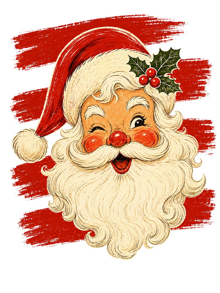 Striped Santa Vintage Winking Santa Claus Retro Christmas by Eldaferloart