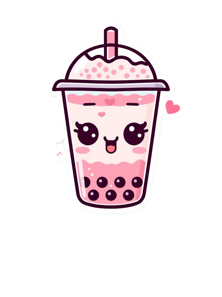 Happy Kawaii Bubble Tea Cup - Cute Smiling Boba Drink Sticker by FluffiPopo