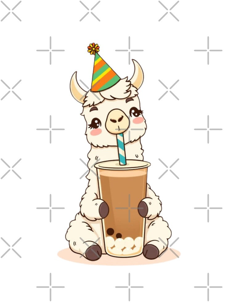 Llama Boba Tea Milk Chocolate Party Hat happy birthday kawaii gift funny christmas happy by CheeseBlueprint