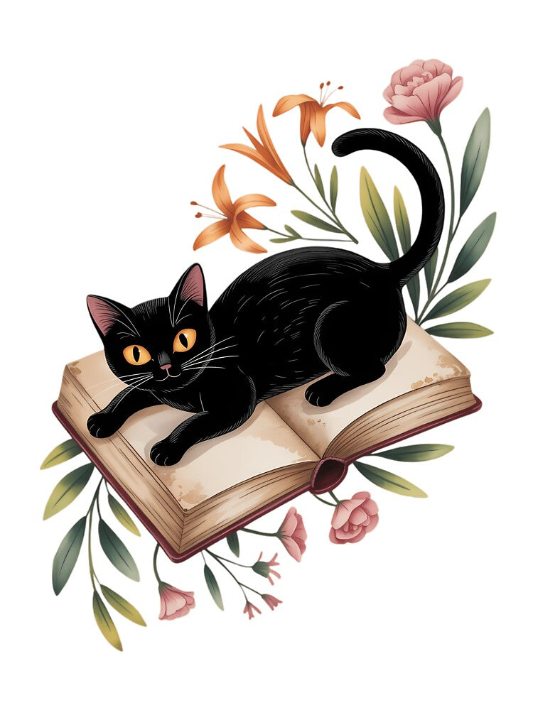 Floral Cat Book Book Lover Librarian by SapfireStuArt