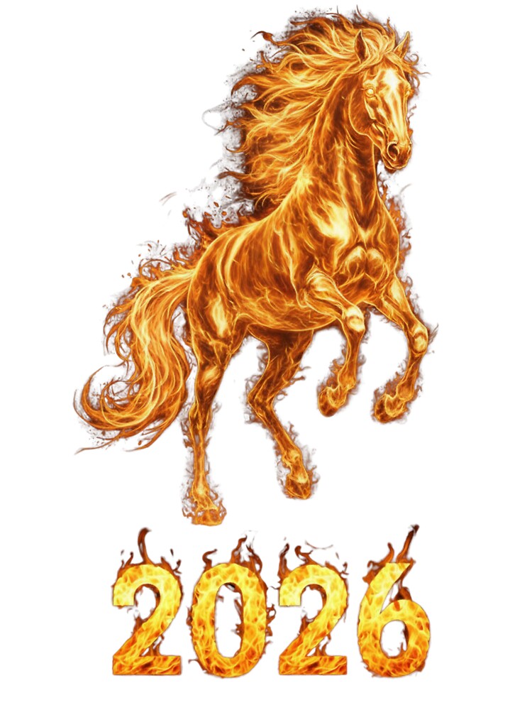 Fire Horse 2026 – Flaming Zodiac Horse Digital Art Design by Baby Adee Collective