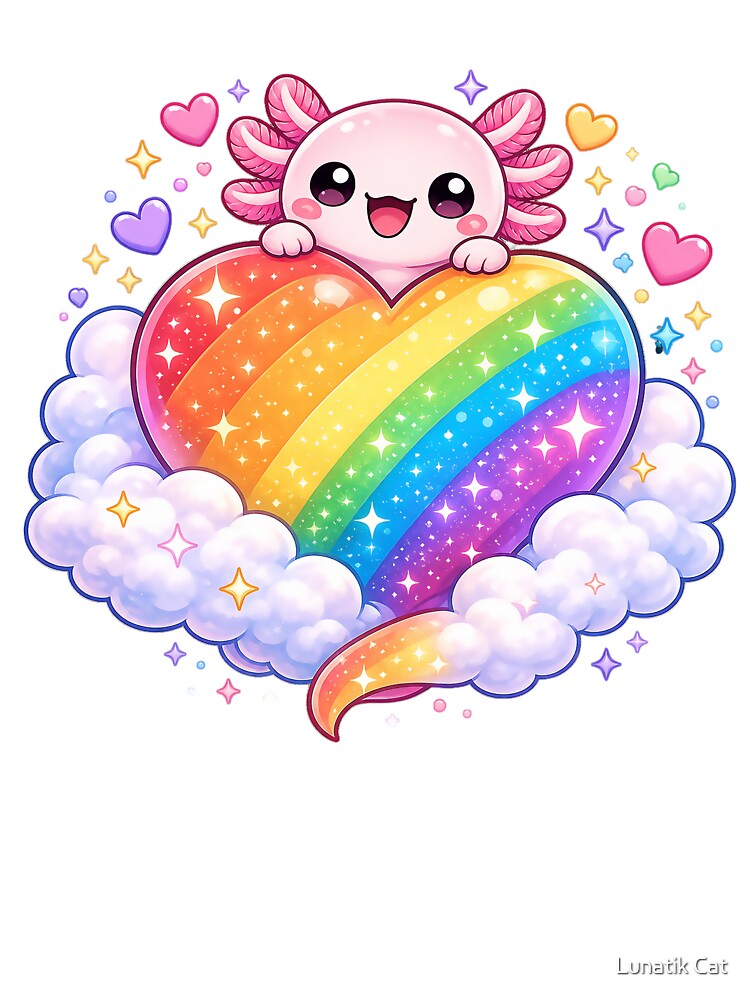 Kawaii Axolotl and Rainbow Heart – Pride, Love and Diversity by Lunatik Cat