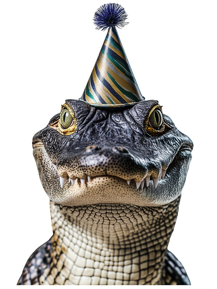 Funny Crocodile Wearing Birthday Party Hat by LazyOwlStore