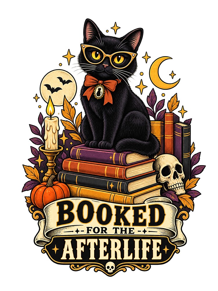 Booked for the Afterlife Black Cat Library by KireVeronica