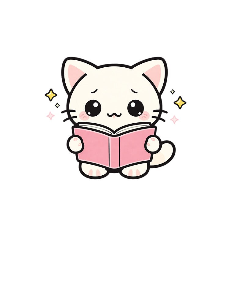 Reading Cat Sticker – Cute Kawaii Book Lover Cat Aesthetic by TinyEmotionCo