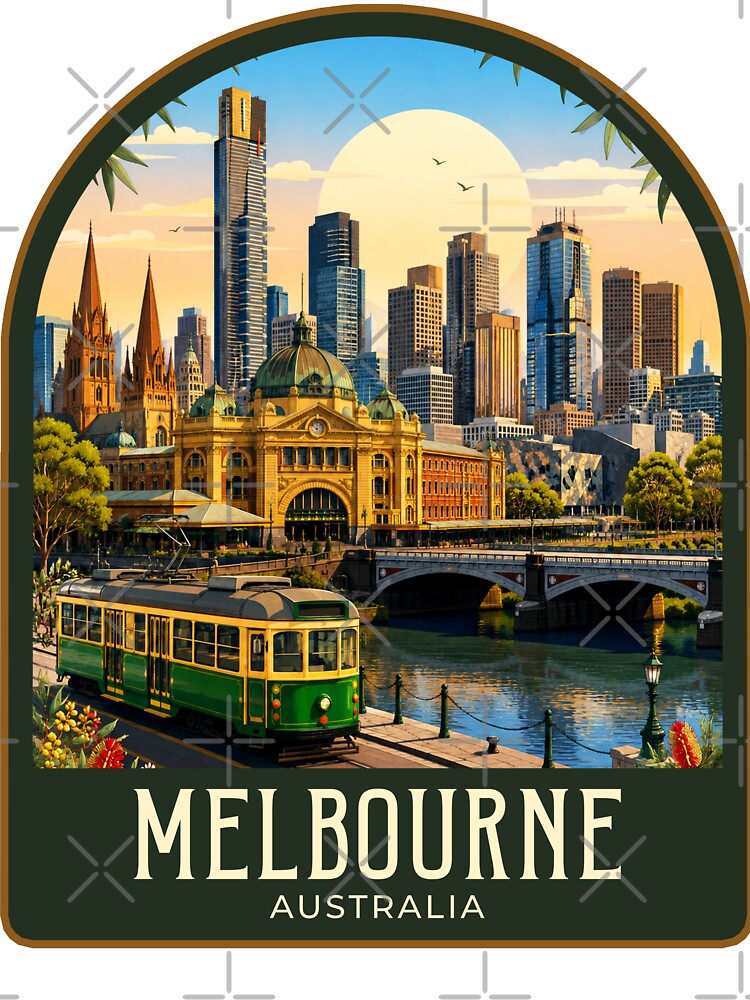 Melbourne Vintage Travel Illustration by HomeLivingCo