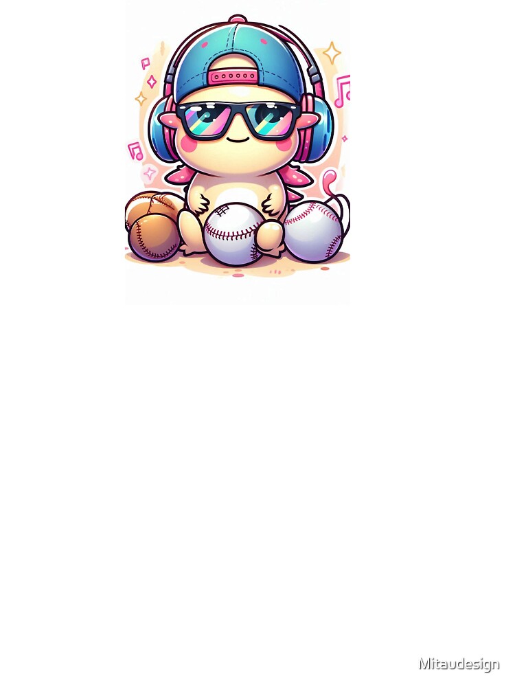 Kawaii Axolotl Playing Baseball – Cute Hip Hop Axolotl Cartoon by Mitaudesign