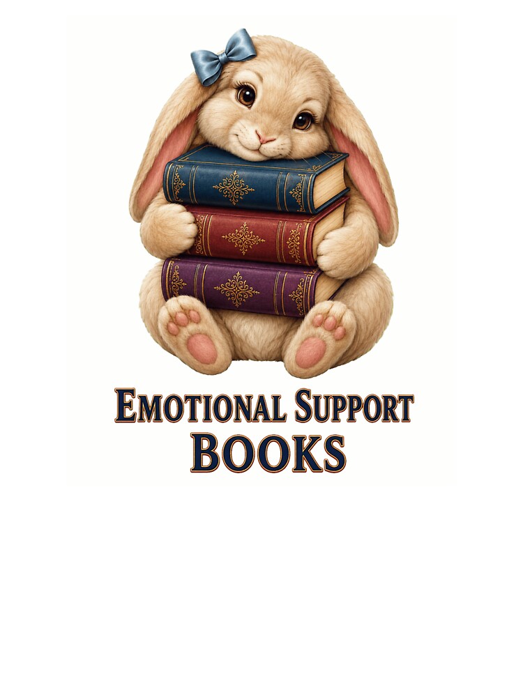 Emotional Support Books Cute Bookish Bunny Hugging Novels by RoPrincess