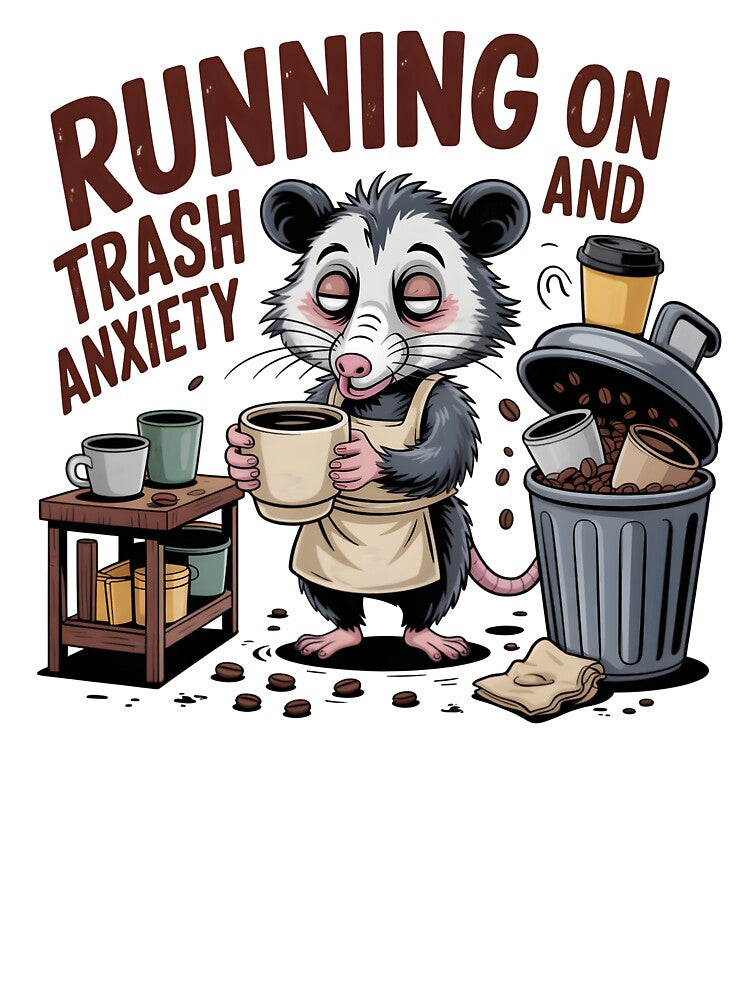 Funny Opossum Coffee Running on Trash and Anxiety Meme Retro by Fitswear