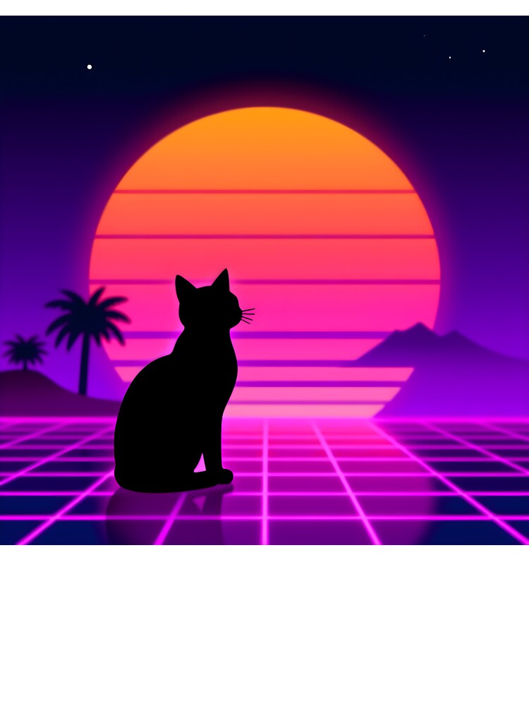 Synthwave Cat Sunset by GenAnArt