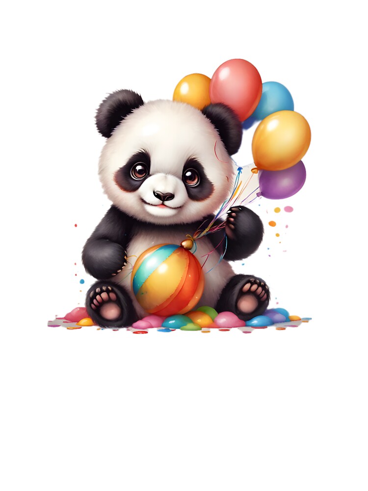 A cheerful panda holding a colorful balloon bouquet by T-SHIR-Universe