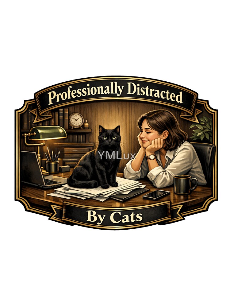 Professionally Distracted By Cats Funny Black Cat Office Design by YMLux