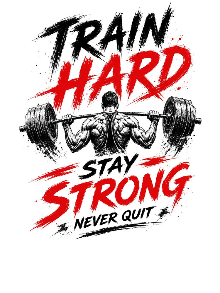 Train Hard Stay Strong Never Quit - Gym Motivation Design by DomKo10
