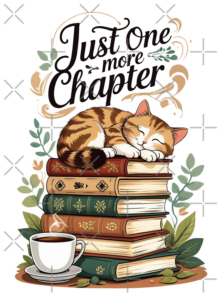 Just One More Chapter – Cozy Cat & Books by BaisaStudio