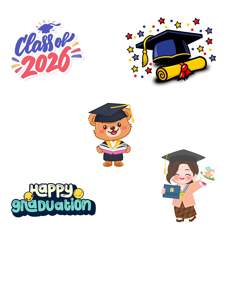 Class of 2026 Cute Graduation Sticker Sheet - Kawaii Bear & Girl by UniqueVibesArt