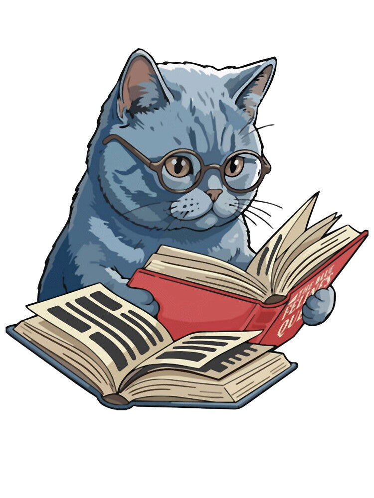 Book Lover British Shorthair Cat Art by BilkaCreations
