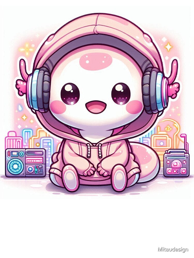 Cute Kawaii Axolotl Robot in Urban Streetwear Hoodie by Mitaudesign