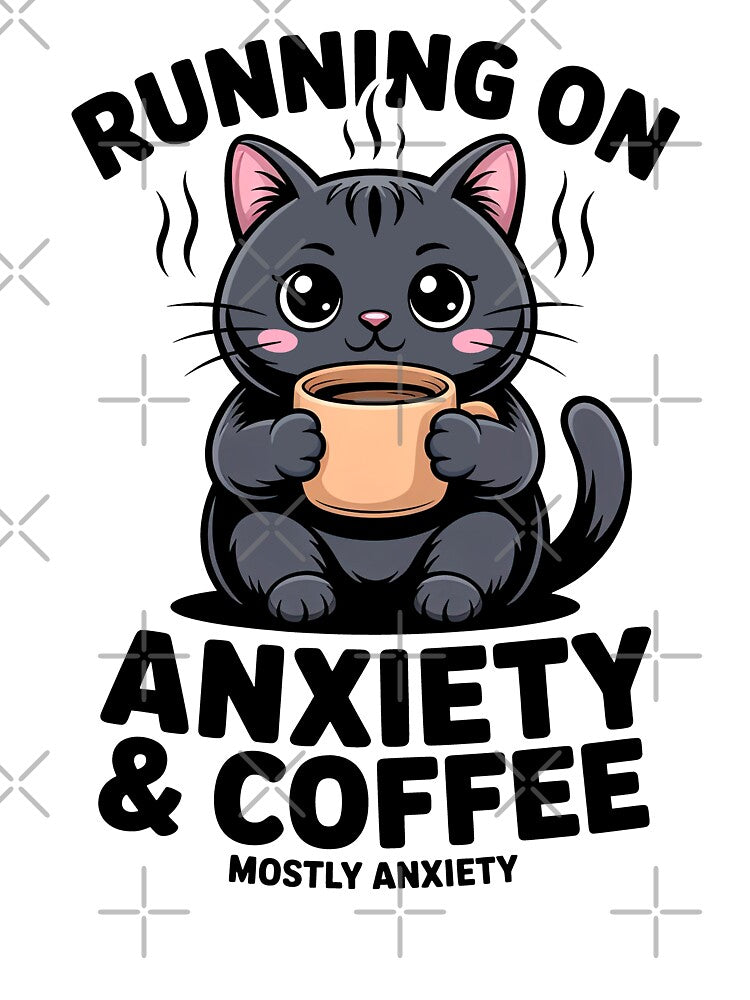 Funny Running On Anxiety And Coffee Cat by GrafTeesLab