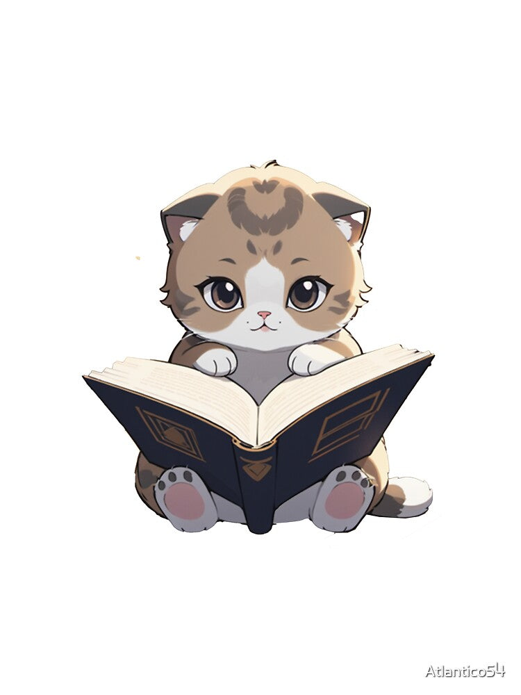 Cute scottish fold kitten kitty cat reading books by Atlantico54