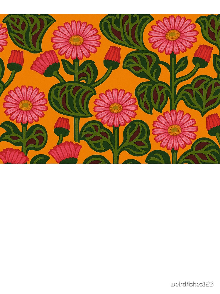 Bold Retro Floral Pattern – Pink Daisies on Orange Background by weirdfishes123