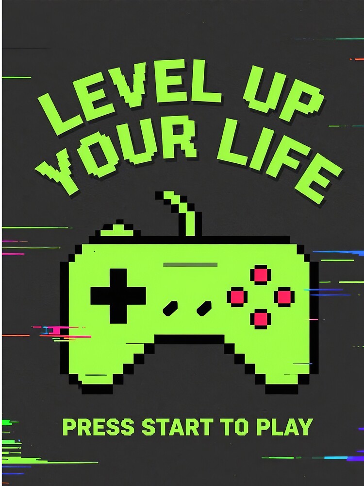 Level Up Your Life Retro Gaming Poster – 8 Bit Controller Arcade Art by FestivityFinds