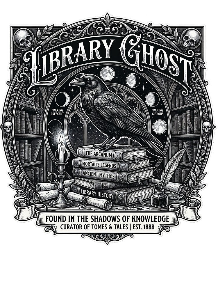 Dark Academia Gothic Raven Library Ghost Design by Wittylayer