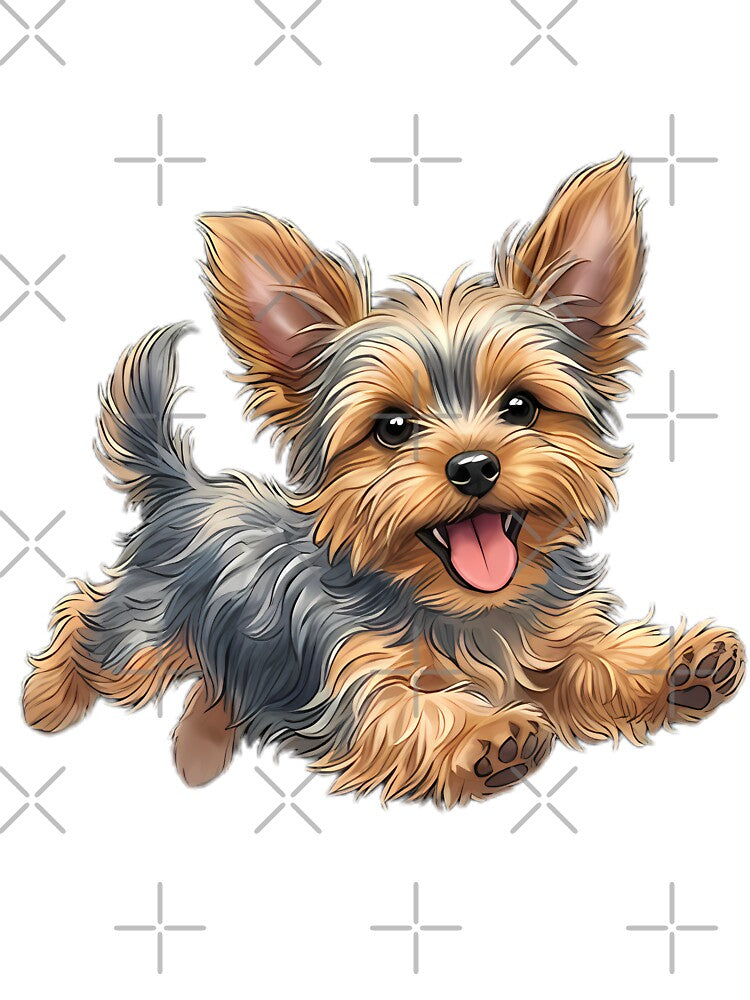 Playful Yorkshire Terrier in Wildflower Meadow Line Art Illustration by jo-e-basta