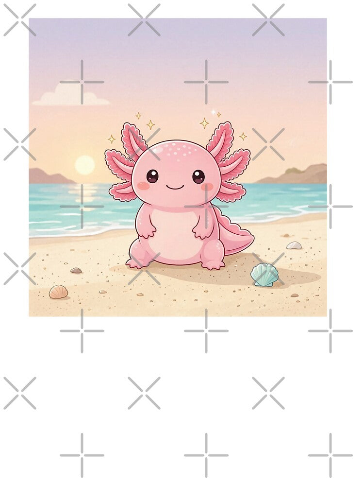 Cute Pink Axolotl on the Beach at Sunset by SweetLilith