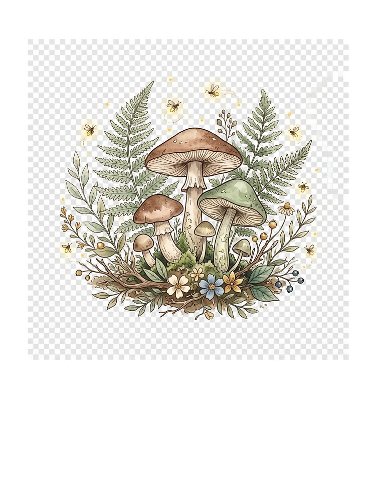 Cottagecore Botanical Wild Mushrooms Watercolor Nature Art by Mohaned01018