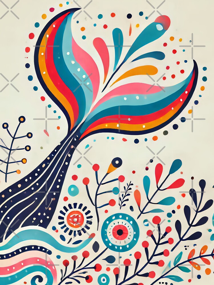 Scandinavian Folk Art Rainbow Animals - Cute Colourful Whale Tail by heidiannemorris by FOLK ART FUSION by heidiannemorris
