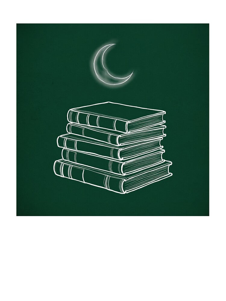 Minimalist Book Stack Crescent Moon Dark Academia by BoluCreative