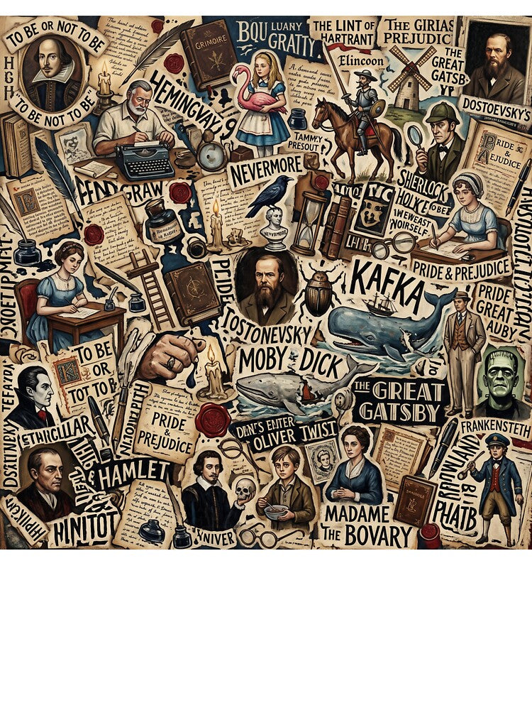 Retro World Literature Classics & Authors Vintage Collage Art Print by afarkar