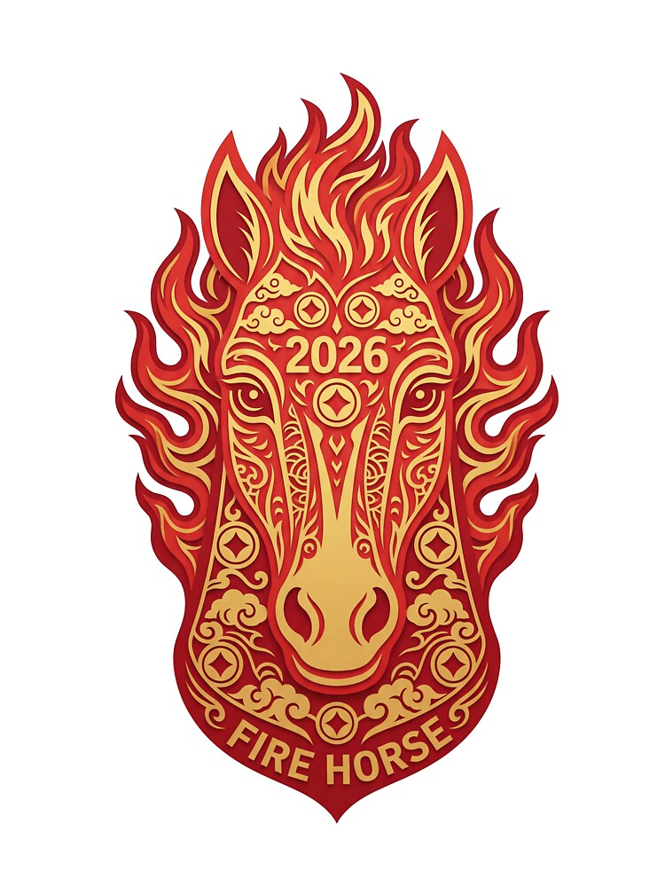 Red Fire Horse Head Portrait 2026 Chinese New Year by Bambear