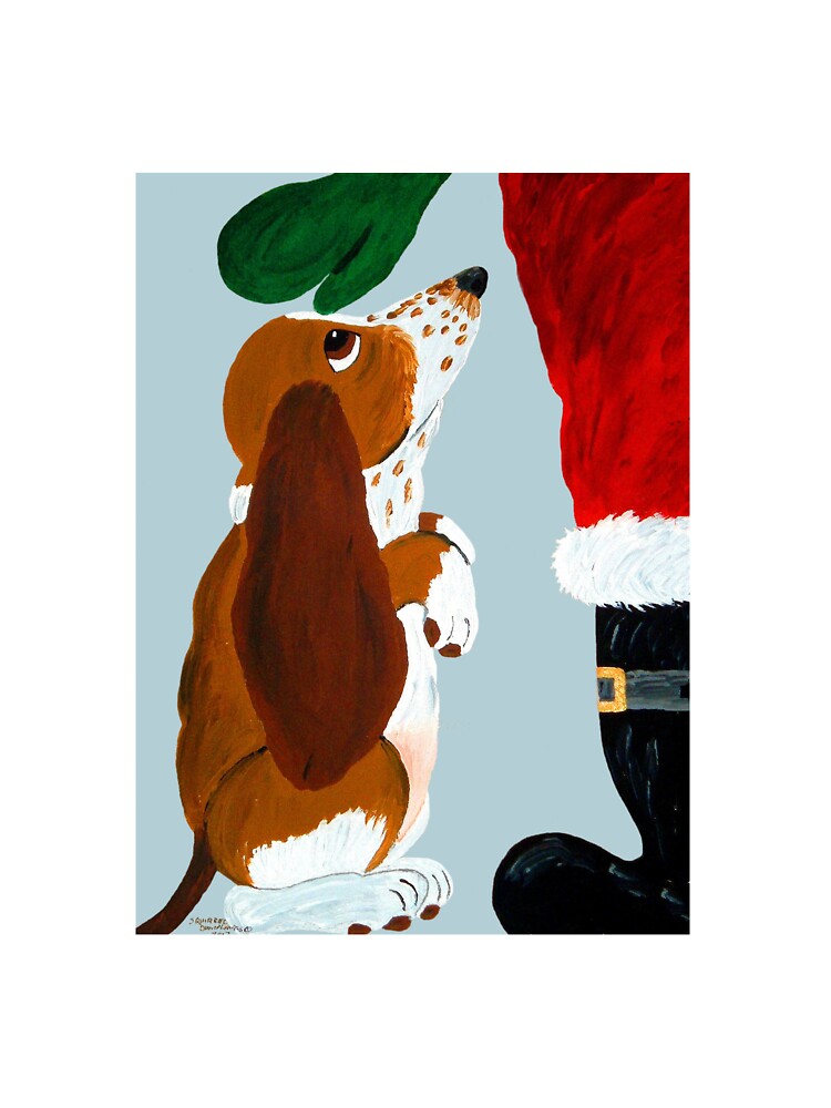 Basset Hound Puppy getting a pet from Santa by Squirreldumplings