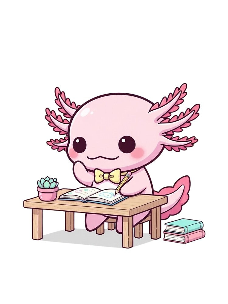 Cute Kawaii Axolotl Studying – Pastel Pink Study Buddy Illustration by soletstudio