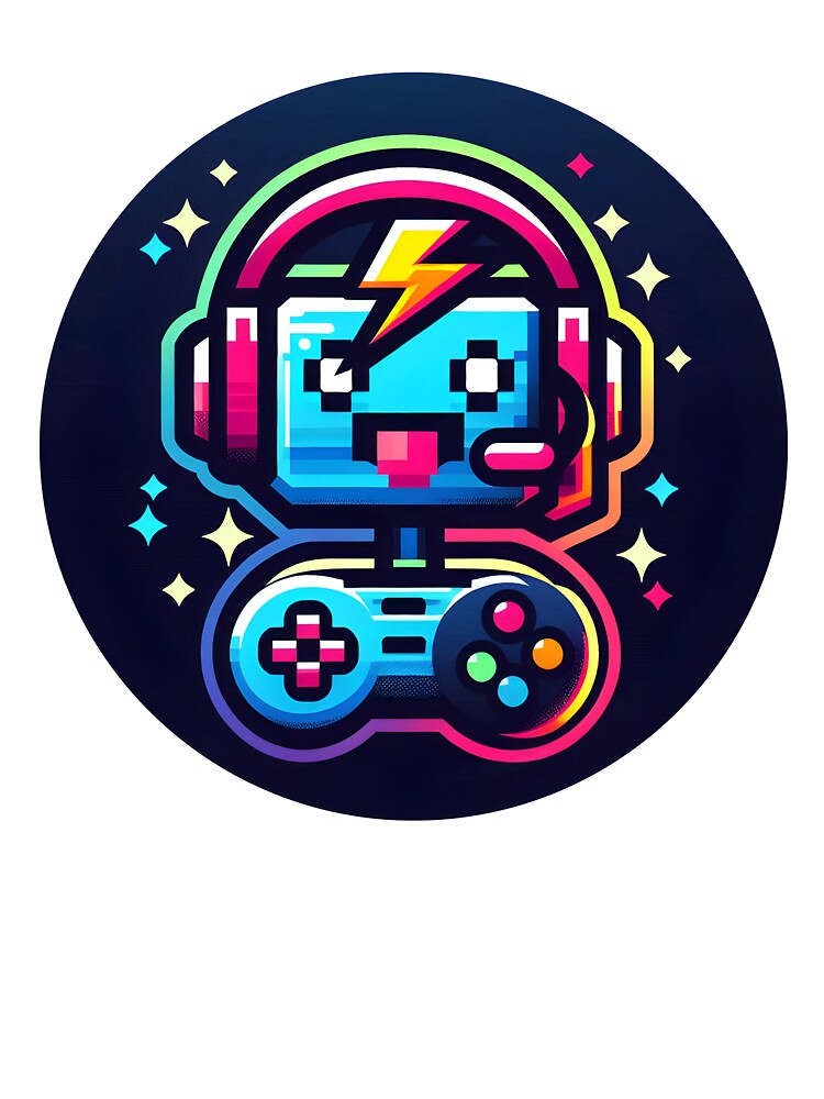 Playful Pixel Gaming Robot with Headset and Game Controller. by The-T-In-Retro