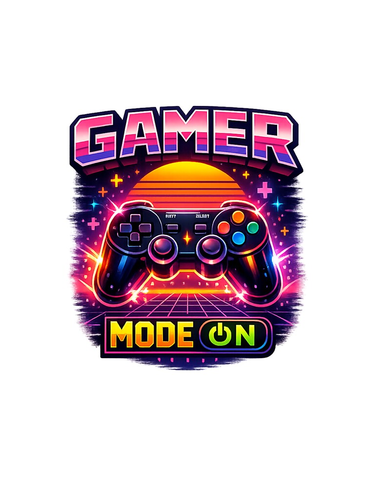 Gamer Mode On Retro Arcade Gaming Design | Neon Synthwave Gamer Controller Pixel Art by ArtWaveStudio8