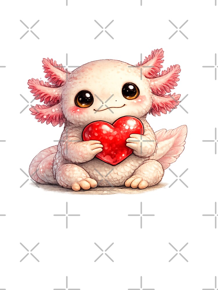 Cute Axolotl Holding Heart – Kawaii Love Creature by KateVil