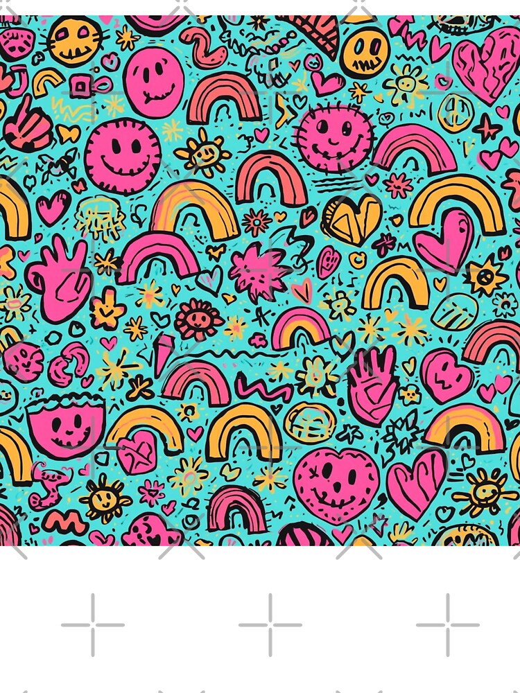 70s Doodle Notebook Pattern – Retro Smiley Faces, Rainbows & Hearts by Esterlane