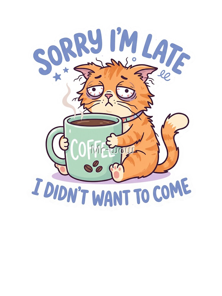 Sorry I'm Late I Didn't Want To Come Funny Tired Cat Coffee by Mr-wow
