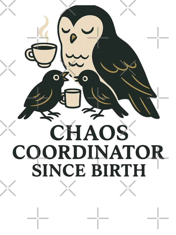 Chaos Coordinator Owl with Coffee and Birds by Lacritsa