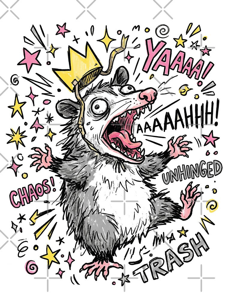 Unhinged Chaos Possum – Funny Meme Trash King Illustration by KAYJAY DESIGNS