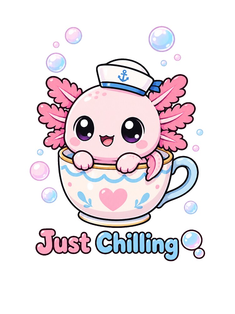 Axolotl Just Chilling Cute Kawaii Sea Creature Relaxing Design by InkWanderStudio