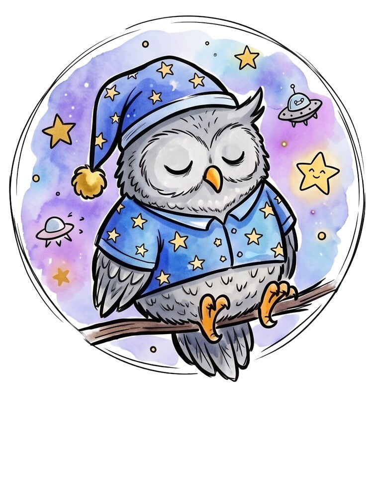 Cute Sleeping Owl | Kawaii Bedtime Owl | Cozy Nursery Galaxy Art | Baby & Kids Gift by Cosmic Doodle Co.