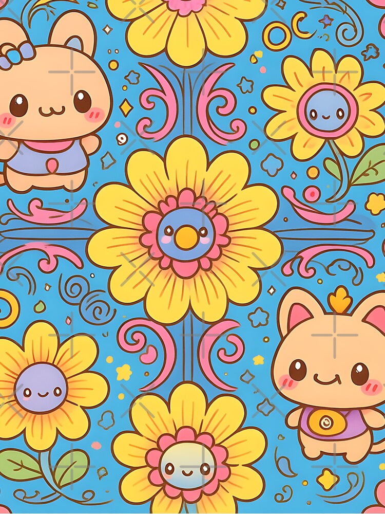 Flower Power Colourful Flower Pattern Kawaii by druidwolfart