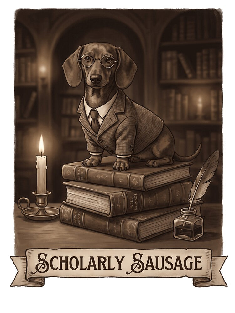 Dark Academia Dachshund Vintage Library Poster Gift by jgoteiner