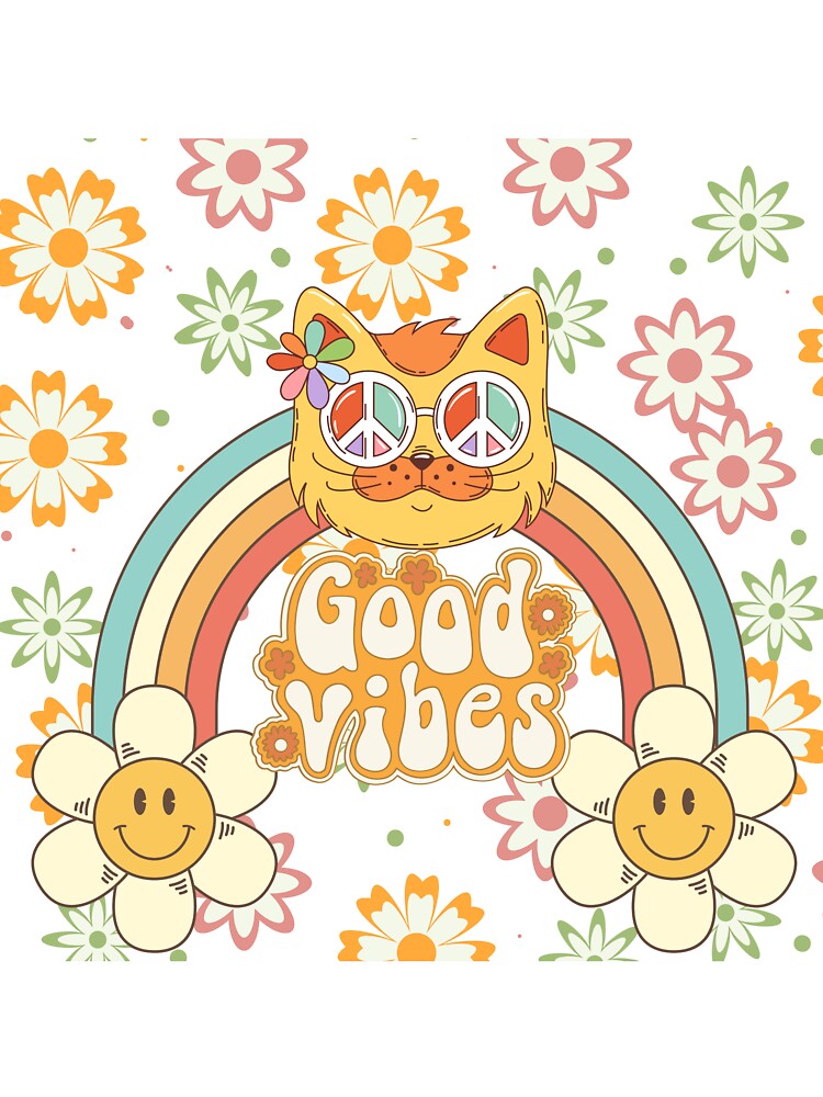 Groovy Hippie Cat Good Vibes Retro 70s by ANoelleART