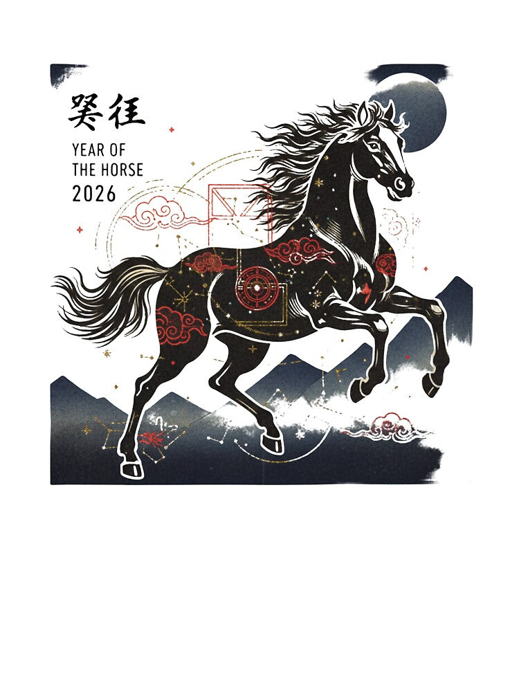Year of the Horse 2026 Vintage Japanese Woodblock Zodiac Art by Neveza